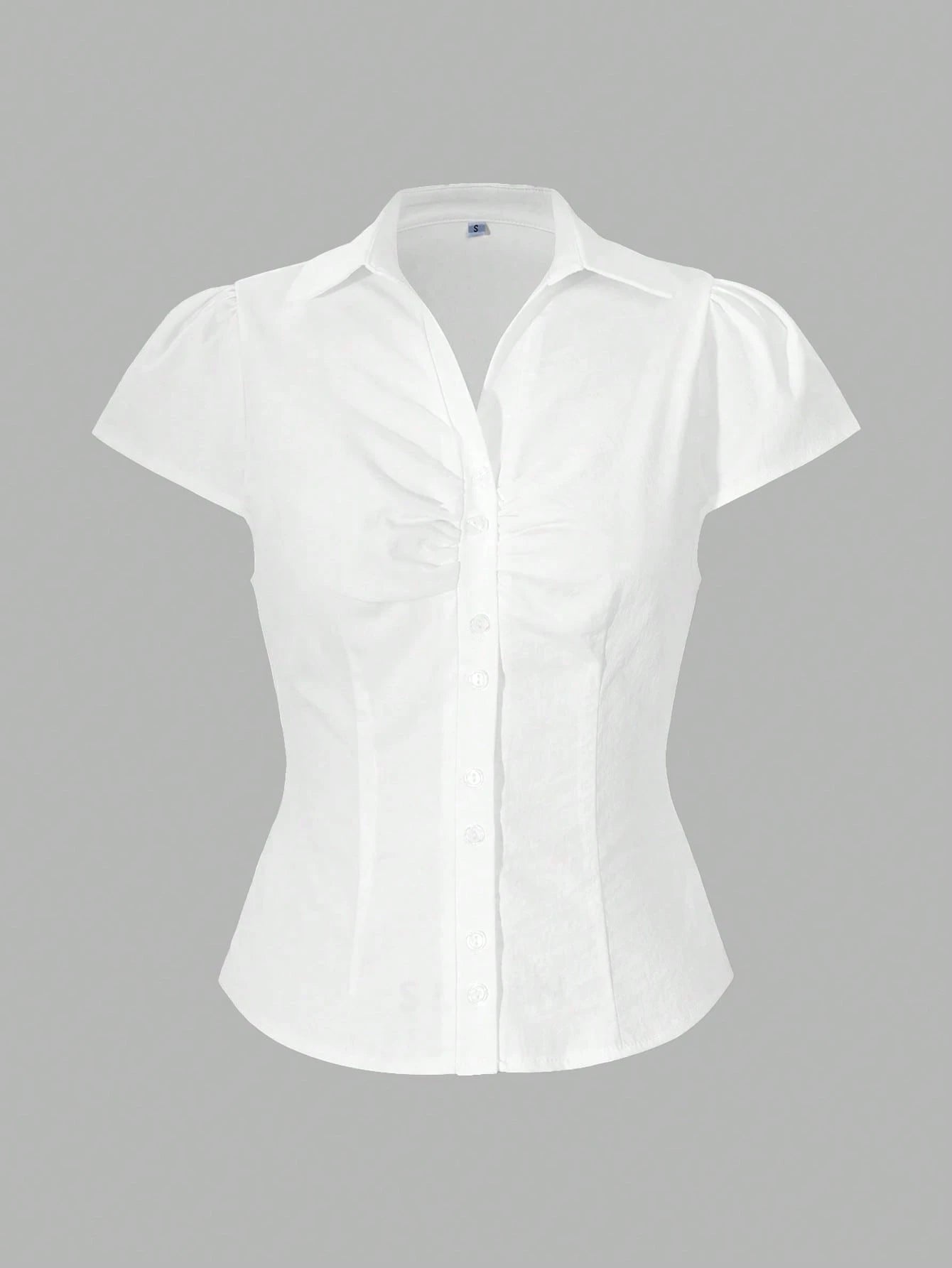 SCARLUX Summer&Fall Y2K Women Solid White Back Tie Short Sleeve Blouse, Slim Fitted Top For Back To School Street Wear