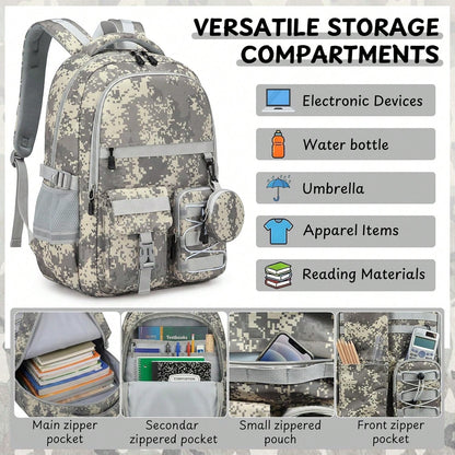 School Backpack For Boys- 5pcs Camo Boys Backpack With Lunch Box Set For Kids Teens Elementary Middle High School,18″ Large Capacity Students Bookbag