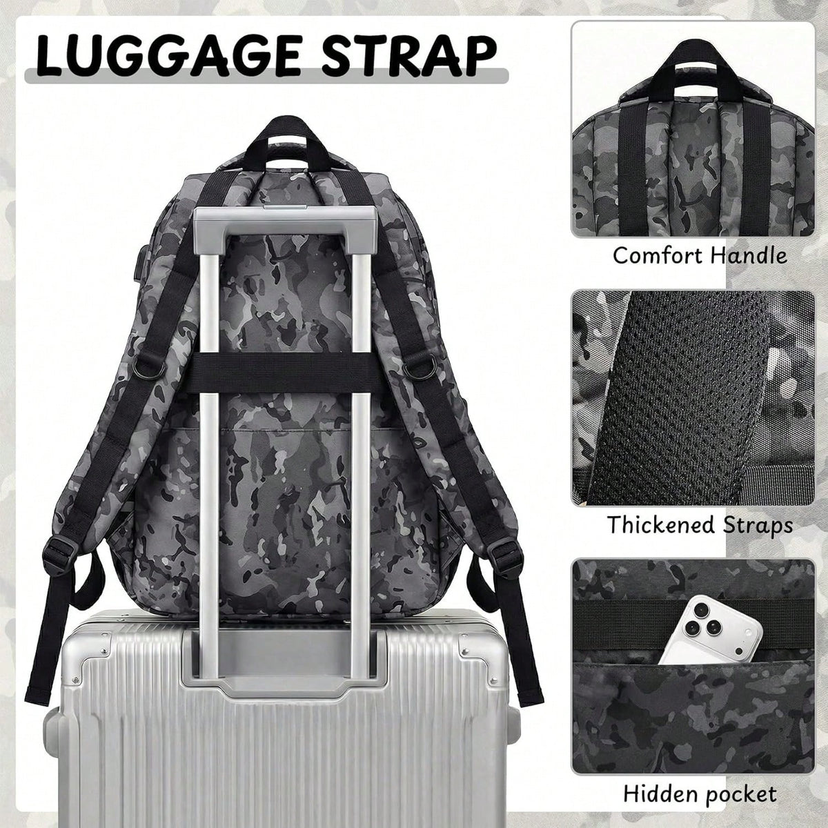 School Backpack For Boys- 5pcs Camo Boys Backpack With Lunch Box Set For Kids Teens Elementary Middle High School,18″ Large Capacity Students Bookbag