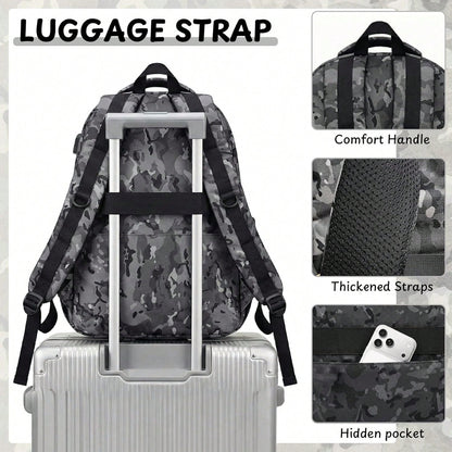 School Backpack For Boys- 5pcs Camo Boys Backpack With Lunch Box Set For Kids Teens Elementary Middle High School,18″ Large Capacity Students Bookbag