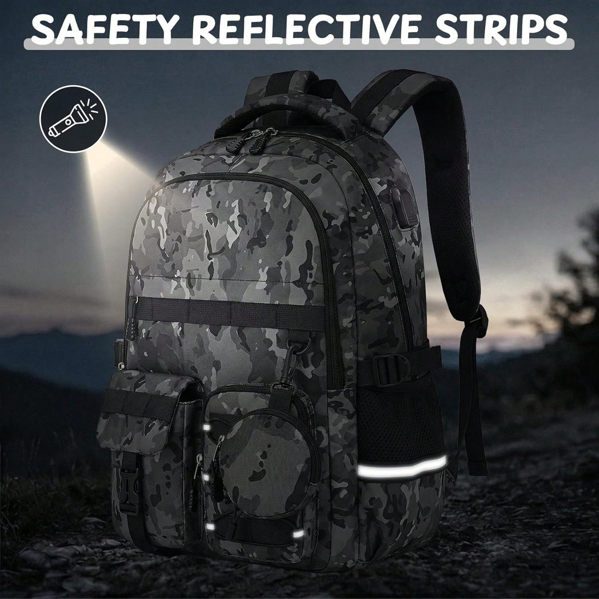 School Backpack For Boys- 5pcs Camo Boys Backpack With Lunch Box Set For Kids Teens Elementary Middle High School,18″ Large Capacity Students Bookbag
