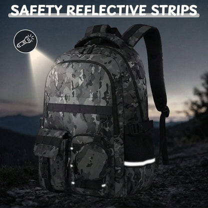School Backpack For Boys- 5pcs Camo Boys Backpack With Lunch Box Set For Kids Teens Elementary Middle High School,18″ Large Capacity Students Bookbag