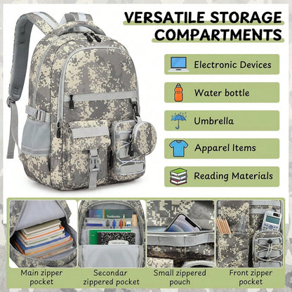 School Backpack For Boys- 5pcs Camo Boys Backpack With Lunch Box Set For Kids Teens Elementary Middle High School,18″ Large Capacity Students Bookbag