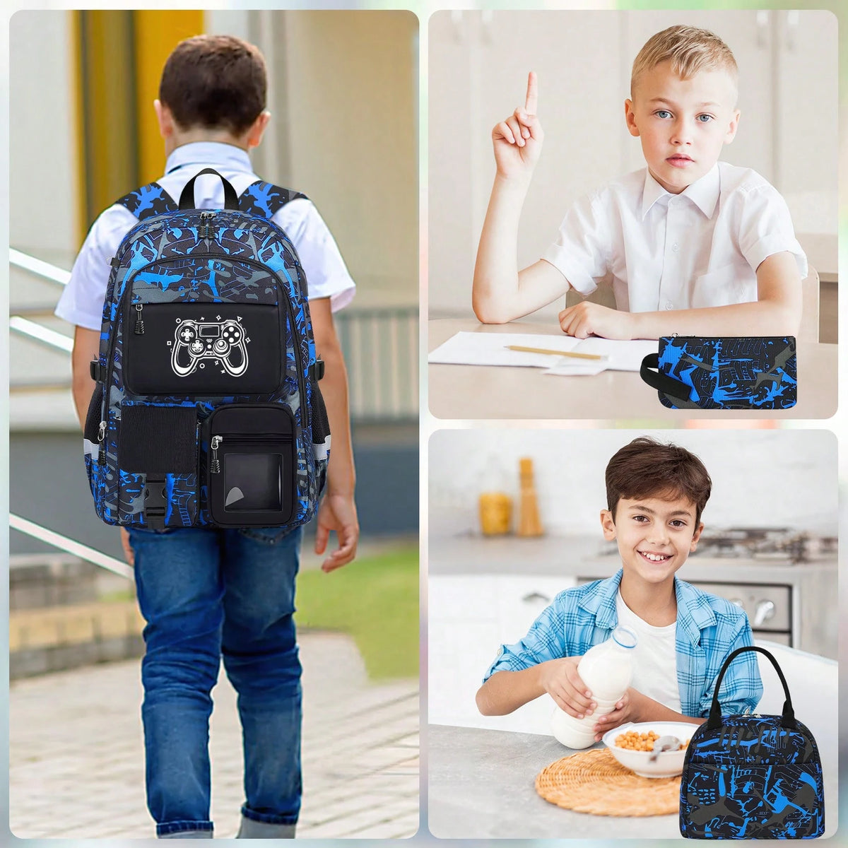 School Backpack For Boys- Gamer Boys Backpack For Kids Children Teens Elementary Middle School Students- 18" Large Capacity School Bookbag
