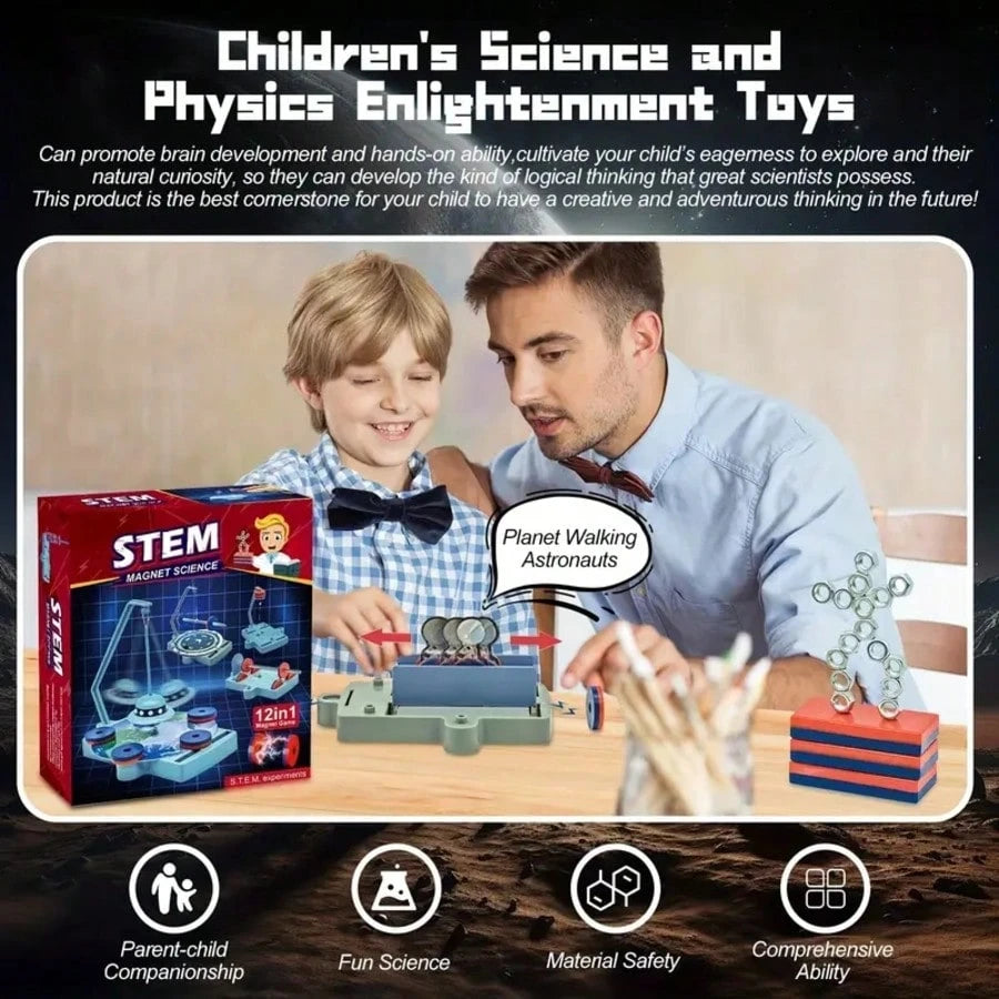 SCIENCE HORSE 12-In-1 Magnetic Science Experiment Kit, Magnetic Levitation Box Set, Includes Magnetic Disc, Anti-Gravity Attraction, Suitable For Parent-Child Activities, Gifts For Boys And Girls, Edu