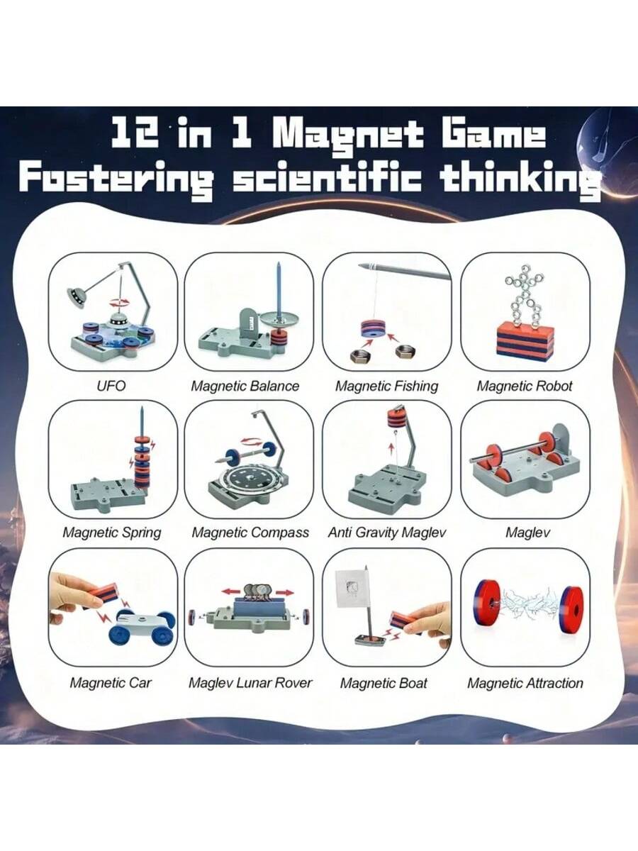 SCIENCE HORSE 12-In-1 Magnetic Science Experiment Kit, Magnetic Levitation Box Set, Includes Magnetic Disc, Anti-Gravity Attraction, Suitable For Parent-Child Activities, Gifts For Boys And Girls, Edu