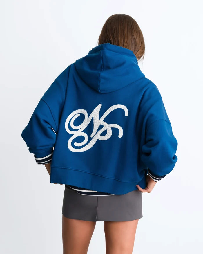 Script Zip-Up Hoodie Blue