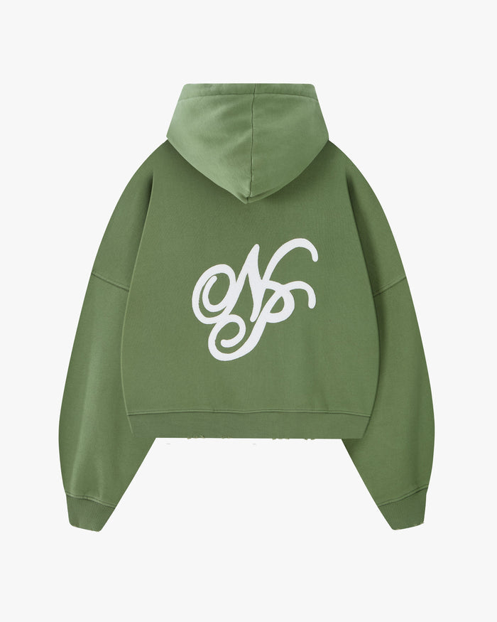Script Zip-Up Hoodie Green