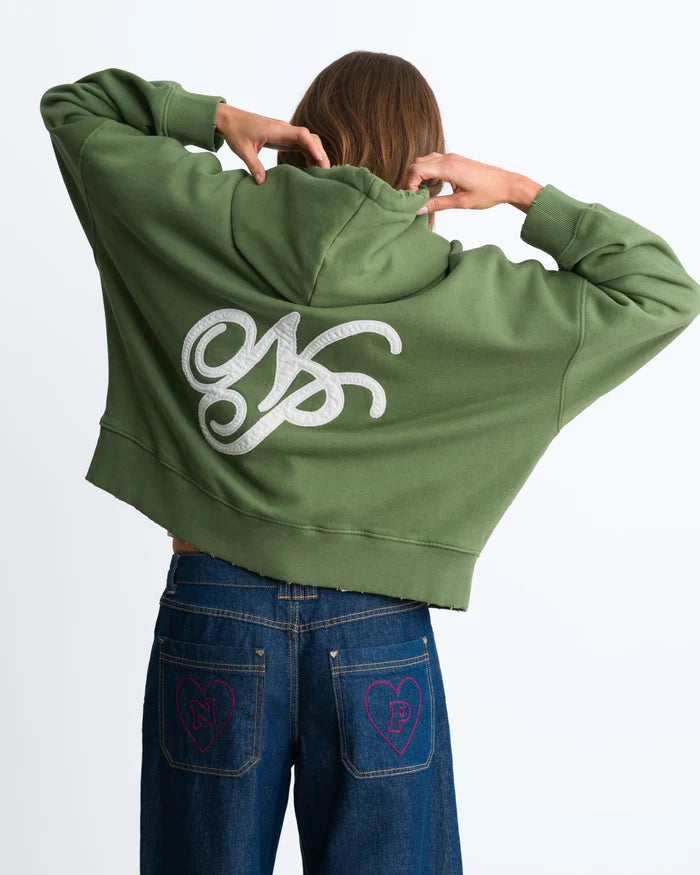 Script Zip-Up Hoodie Green