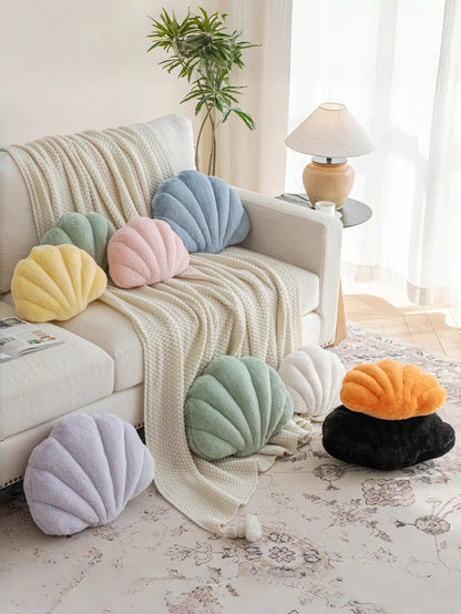 Seashell Throw Pillow, Soft Faux Fur Decorated Seashell Shaped Decorative Pillow, Suitable For Sofa Bed, Fashionable Beach Style Cushion, Home Decor