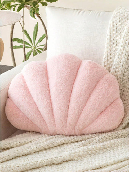Seashell Throw Pillow, Soft Faux Fur Decorated Seashell Shaped Decorative Pillow, Suitable For Sofa Bed, Fashionable Beach Style Cushion, Home Decor