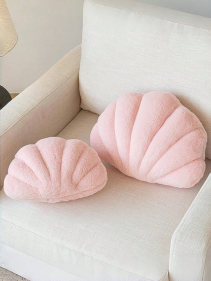 Seashell Throw Pillow, Soft Faux Fur Decorated Seashell Shaped Decorative Pillow, Suitable For Sofa Bed, Fashionable Beach Style Cushion, Home Decor