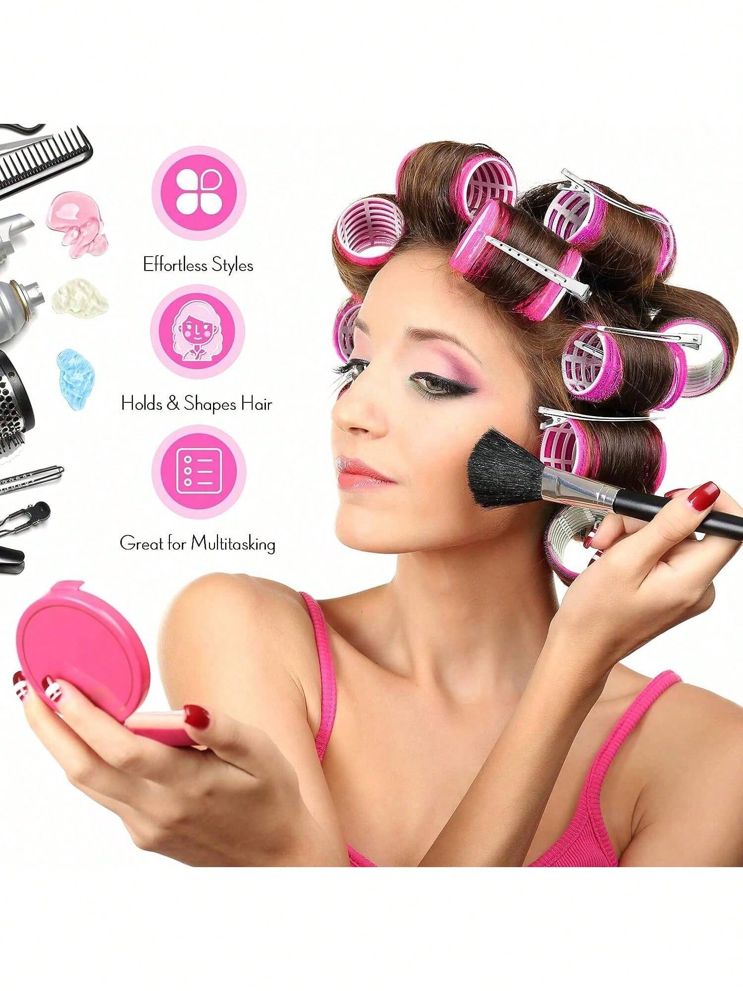 Self-Grip Rollers Kit With 24Rollers And 12Clips, Salon Quality Curlers For Diy Hairstyling, Heatless Rollers