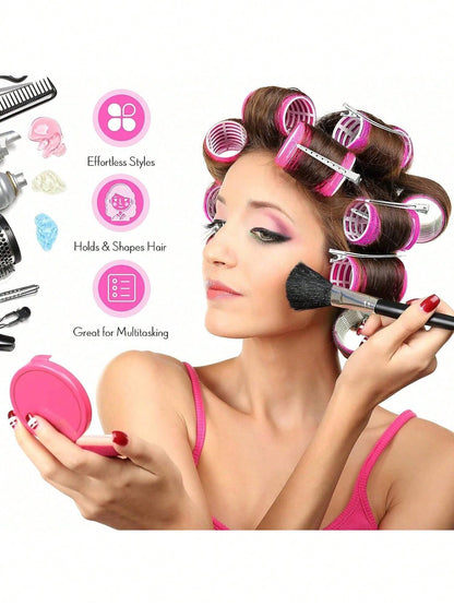 Self-Grip Rollers Kit With 24Rollers And 12Clips, Salon Quality Curlers For Diy Hairstyling, Heatless Rollers