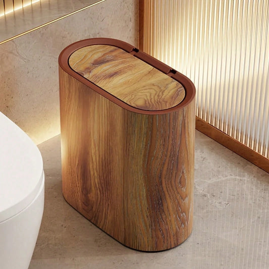 Senmeo 1Pc 3.7 Gallon Plastic Dual Compartment Trash Can, Press-To-Open Odor Resistant Lidded Bin, Built-In Handle Easy Clean Wastebasket, Bathroom/Kitchen Sorting Garbage Holder