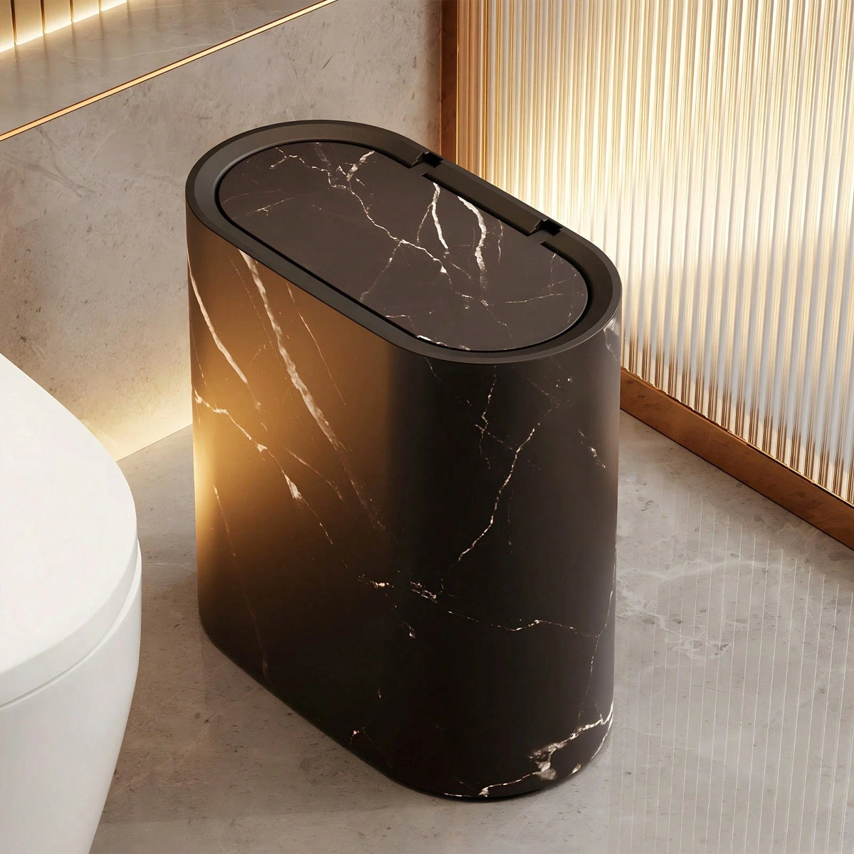 Senmeo 1Pc 3.7 Gallon Plastic Dual Compartment Trash Can, Press-To-Open Odor Resistant Lidded Bin, Built-In Handle Easy Clean Wastebasket, Bathroom/Kitchen Sorting Garbage Holder