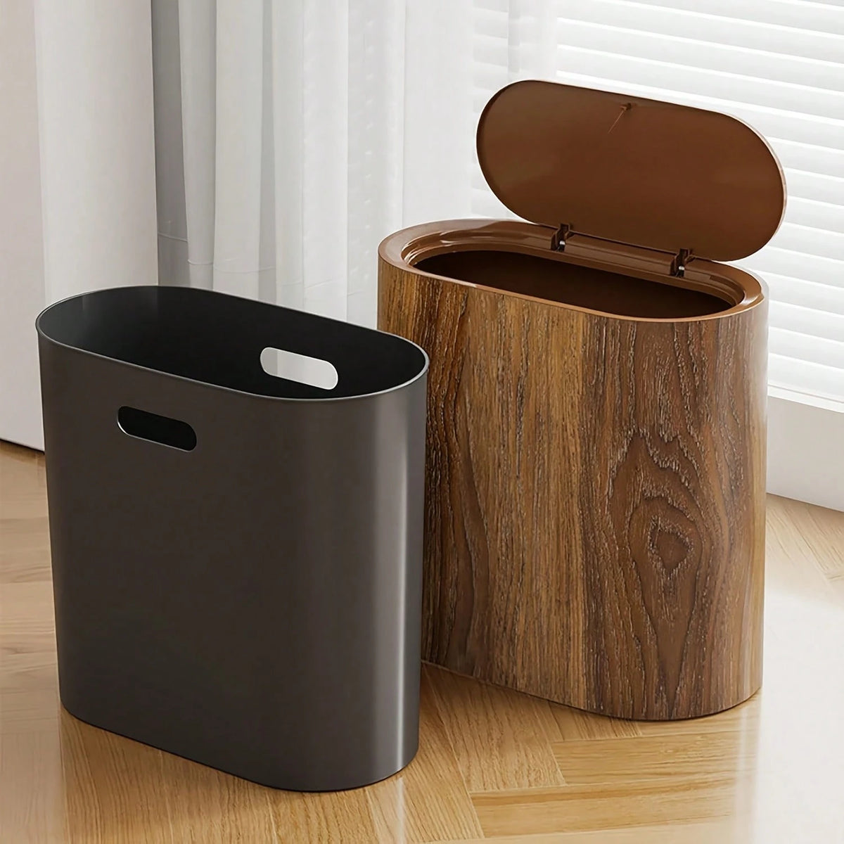 Senmeo 1Pc 3.7 Gallon Plastic Dual Compartment Trash Can, Press-To-Open Odor Resistant Lidded Bin, Built-In Handle Easy Clean Wastebasket, Bathroom/Kitchen Sorting Garbage Holder