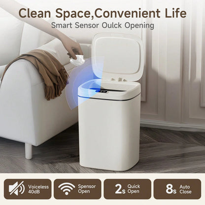 Senmeo 3.17/4.23 Gallon Motion Sensor Bathroom Trash Can With Lid, 1Pc Waterproof Touch-Free Bin, Electronic Auto On/Off Trash Can, Odor Prevention, Silent Closing, Runs On AA Batteries, Batteries Exc