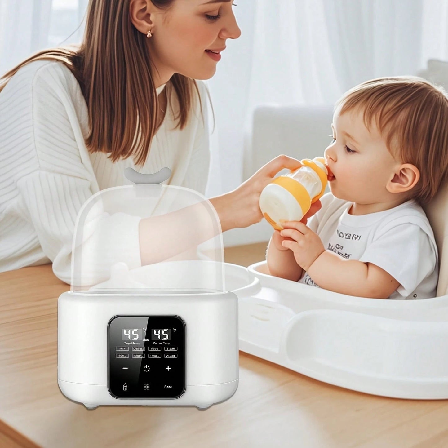 Senmeo 6-In-1 Fast Baby Bottle Warmer- Timer/Adjustable Temp/Auto-Off, Defrost/Keep Warm, Formula/Breast Milk/Baby Food, Christmas/New Year Gift, White