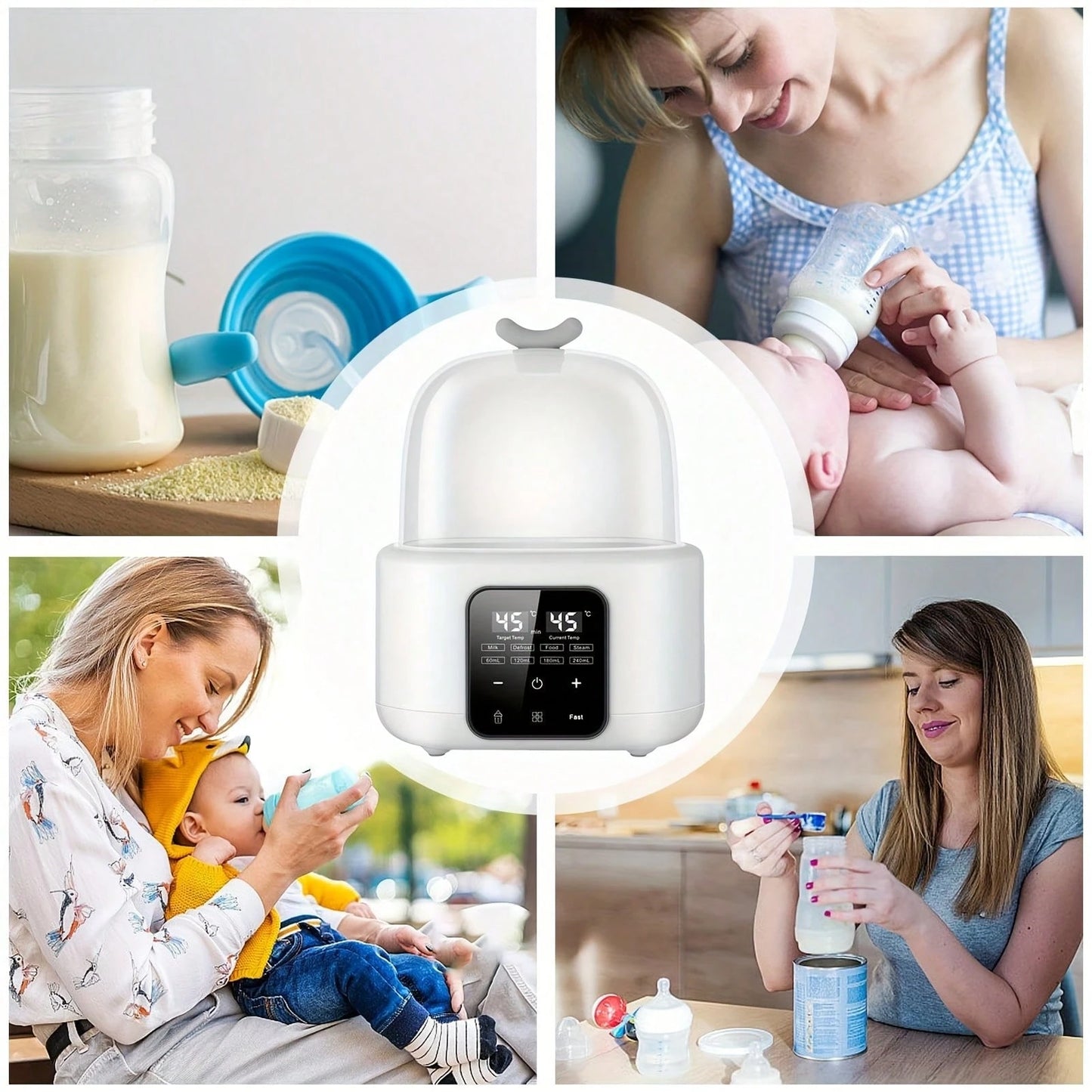 Senmeo 6-In-1 Fast Baby Bottle Warmer- Timer/Adjustable Temp/Auto-Off, Defrost/Keep Warm, Formula/Breast Milk/Baby Food, Christmas/New Year Gift, White
