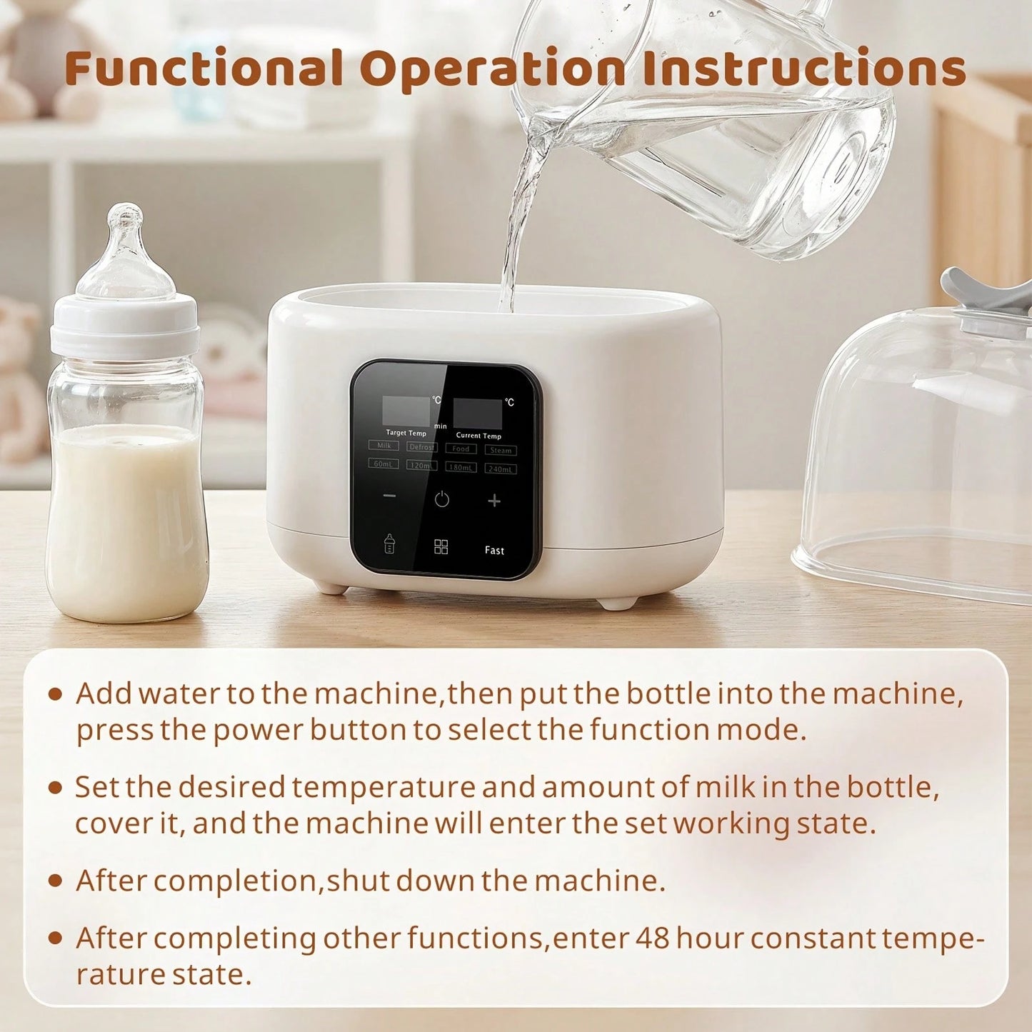 Senmeo 6-In-1 Fast Baby Bottle Warmer- Timer/Adjustable Temp/Auto-Off, Defrost/Keep Warm, Formula/Breast Milk/Baby Food, Christmas/New Year Gift, White