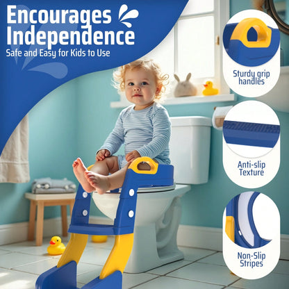 Senmeo Foldable 2-In-1 Toddler Potty Training Chair, Anti-Slip Height Adjustable Structure, Soft Comfort Cushion With Ladder, Includes Bonus Cleaning Brush