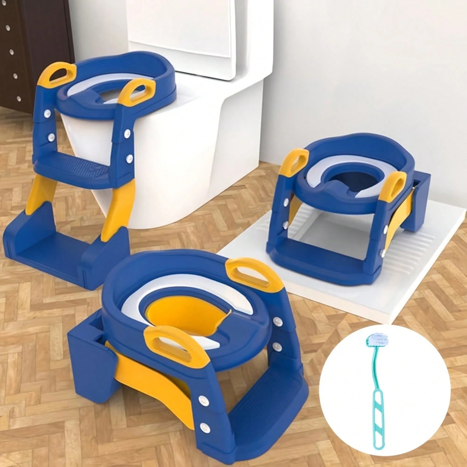 Senmeo Foldable 2-In-1 Toddler Potty Training Chair, Anti-Slip Height Adjustable Structure, Soft Comfort Cushion With Ladder, Includes Bonus Cleaning Brush