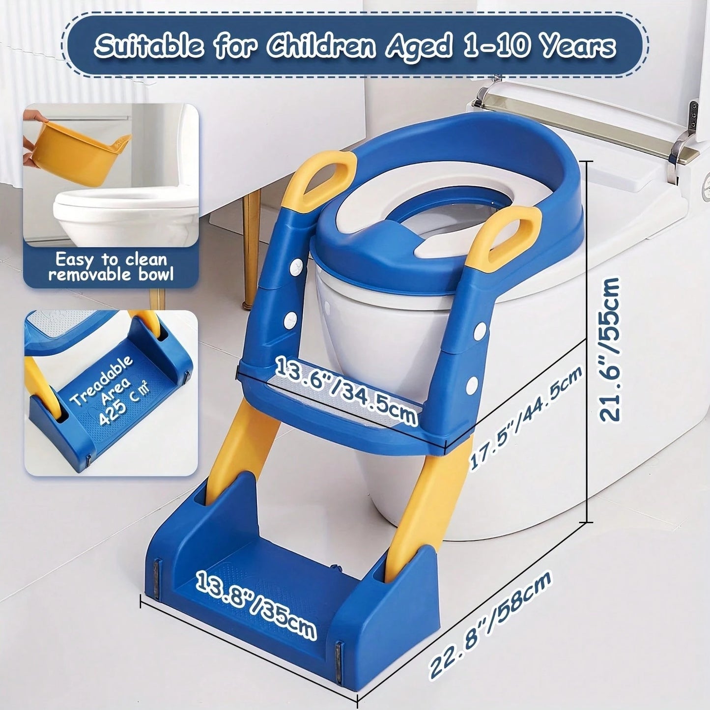 Senmeo Foldable 2-In-1 Toddler Potty Training Chair, Anti-Slip Height Adjustable Structure, Soft Comfort Cushion With Ladder, Includes Bonus Cleaning Brush