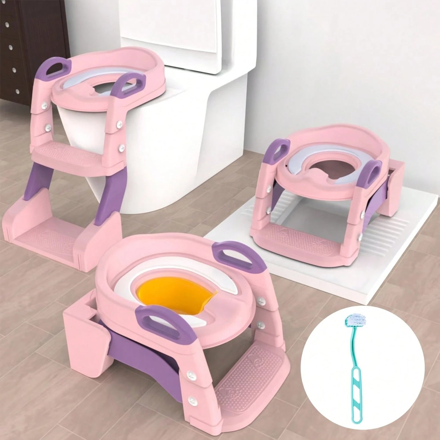 Senmeo Foldable 2-In-1 Toddler Potty Training Chair, Anti-Slip Height Adjustable Structure, Soft Comfort Cushion With Ladder, Includes Bonus Cleaning Brush