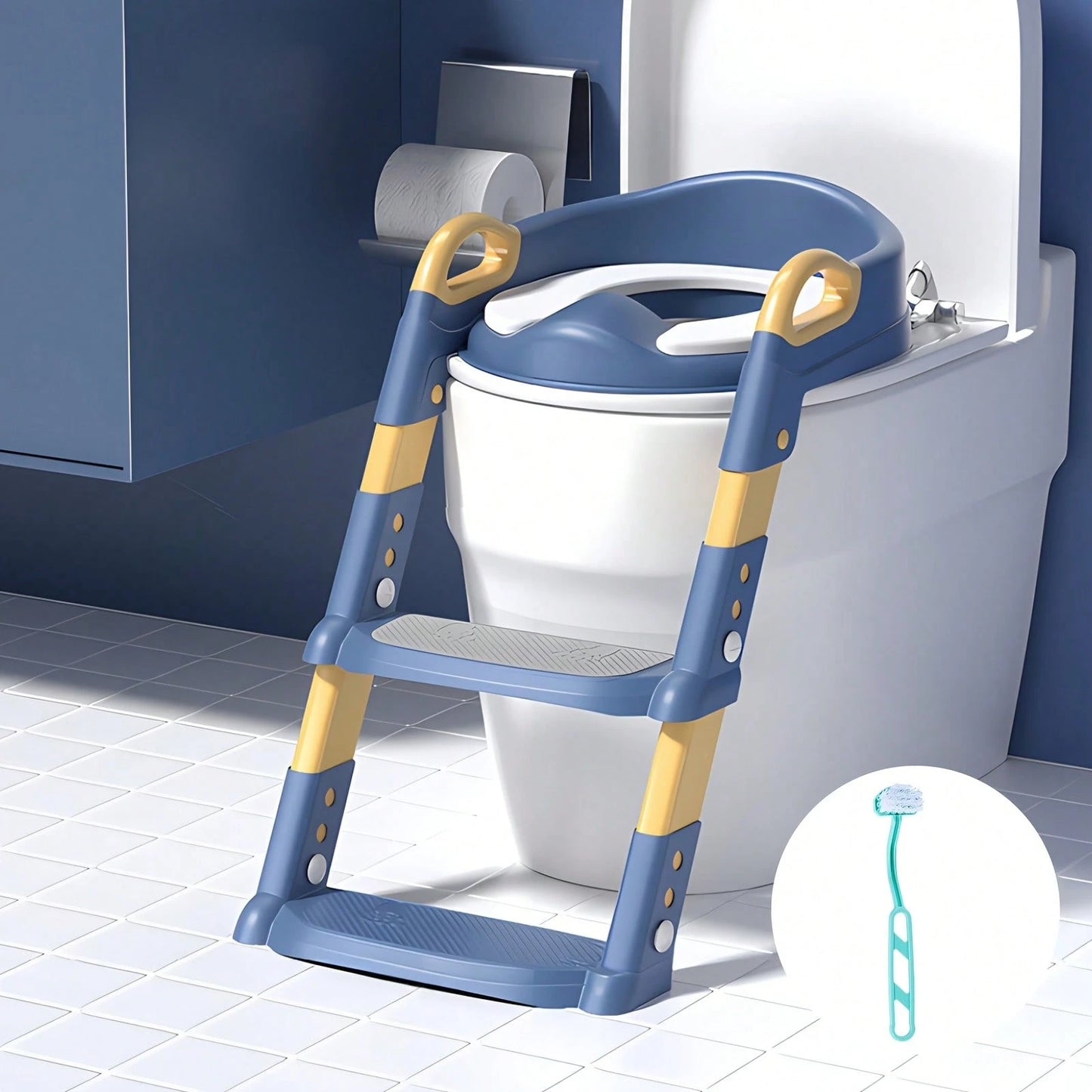 Senmeo Foldable 2-In-1 Toddler Potty Training Chair, Anti-Slip Height Adjustable Structure, Soft Comfort Cushion With Ladder, Includes Bonus Cleaning Brush