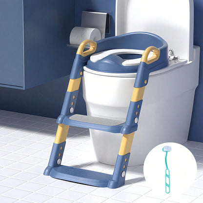 Senmeo Foldable 2-In-1 Toddler Potty Training Chair, Anti-Slip Height Adjustable Structure, Soft Comfort Cushion With Ladder, Includes Bonus Cleaning Brush