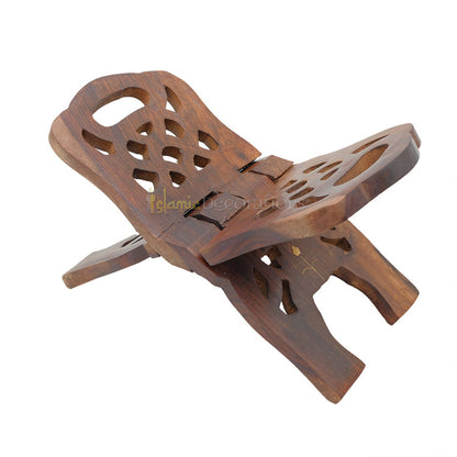 Set of 2 - Small Carved Handle Top Wooden Qur'An Stand - 10"
