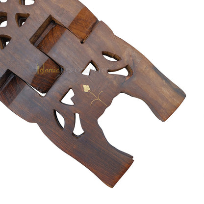 Set of 2 - Small Carved Handle Top Wooden Qur'An Stand - 10"