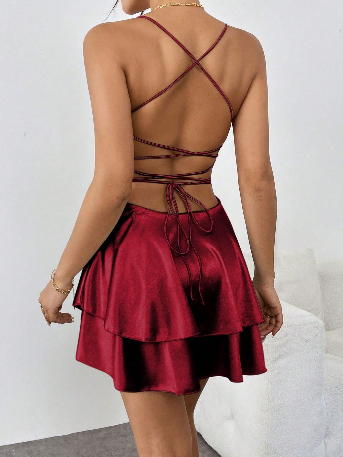 Sexy Backless Tied Rope Elegant Pleated Dress, European & American Popular Cross-Border Product Suitable For Bar, Party, Home Wear, One Piece Summer
