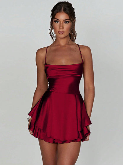 Sexy Backless Tied Rope Elegant Pleated Dress, European & American Popular Cross-Border Product Suitable For Bar, Party, Home Wear, One Piece Summer