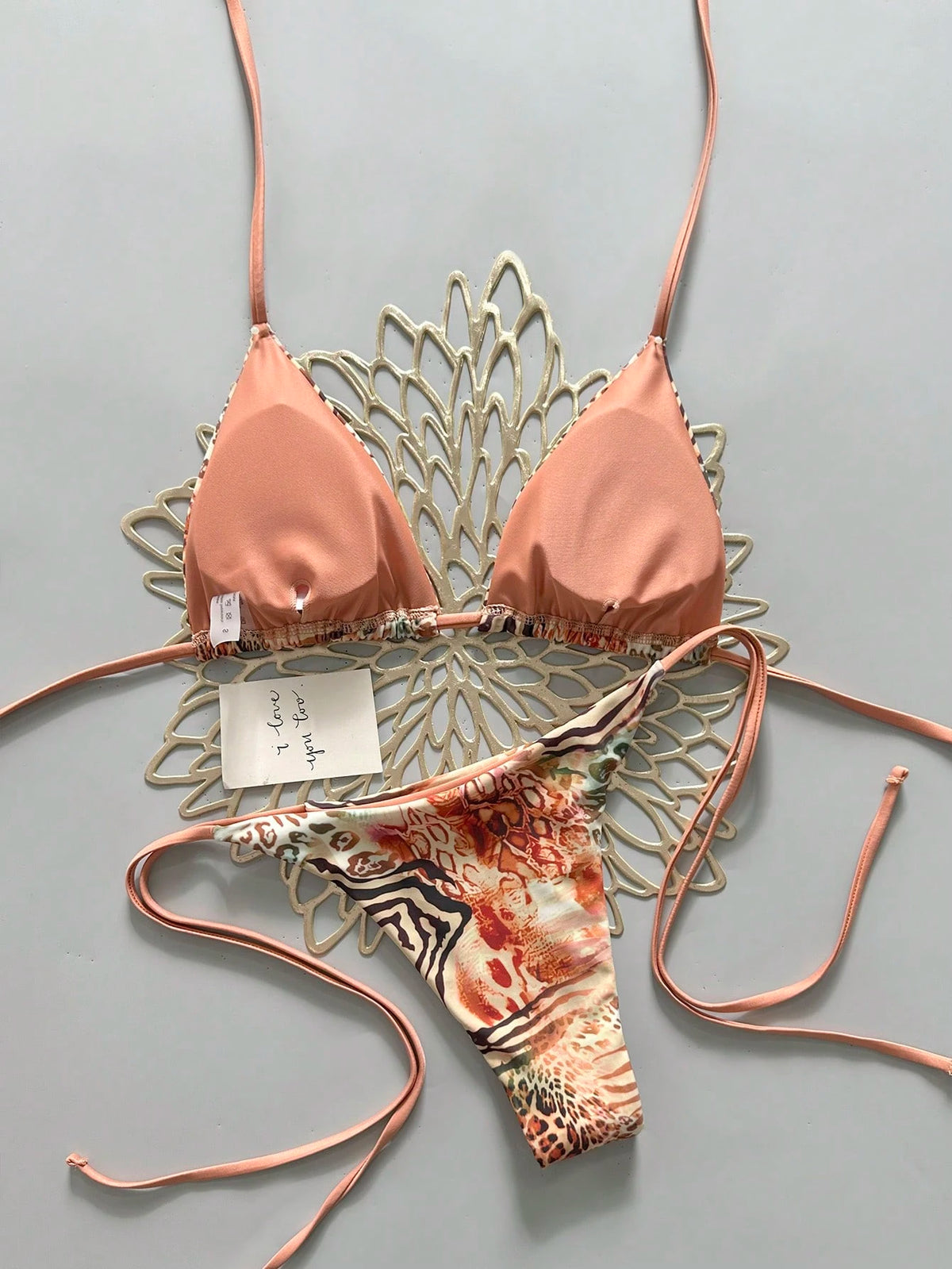 Sexy Leopard Print Bikini Two Pieces Set For Women Vacation Beach Summer Brown