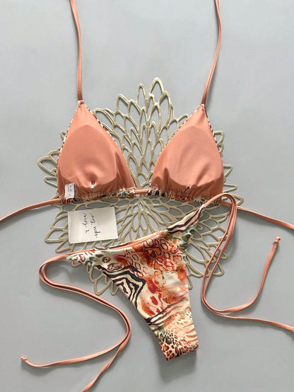 Sexy Leopard Print Bikini Two Pieces Set For Women Vacation Beach Summer Brown