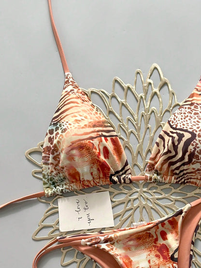 Sexy Leopard Print Bikini Two Pieces Set For Women Vacation Beach Summer Brown