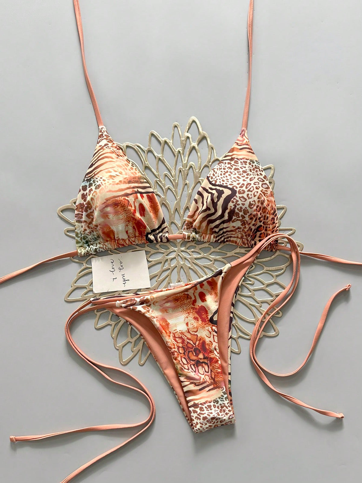 Sexy Leopard Print Bikini Two Pieces Set For Women Vacation Beach Summer Brown