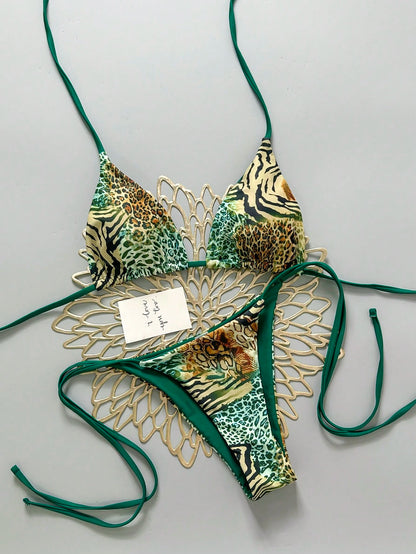 Sexy Vintage Leopard Print Pattern Bikini 2 Pieces Set For Women Vacation Beach Summer, Y2K Aesthetic