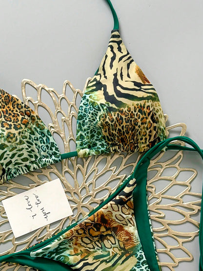Sexy Vintage Leopard Print Pattern Bikini 2 Pieces Set For Women Vacation Beach Summer, Y2K Aesthetic