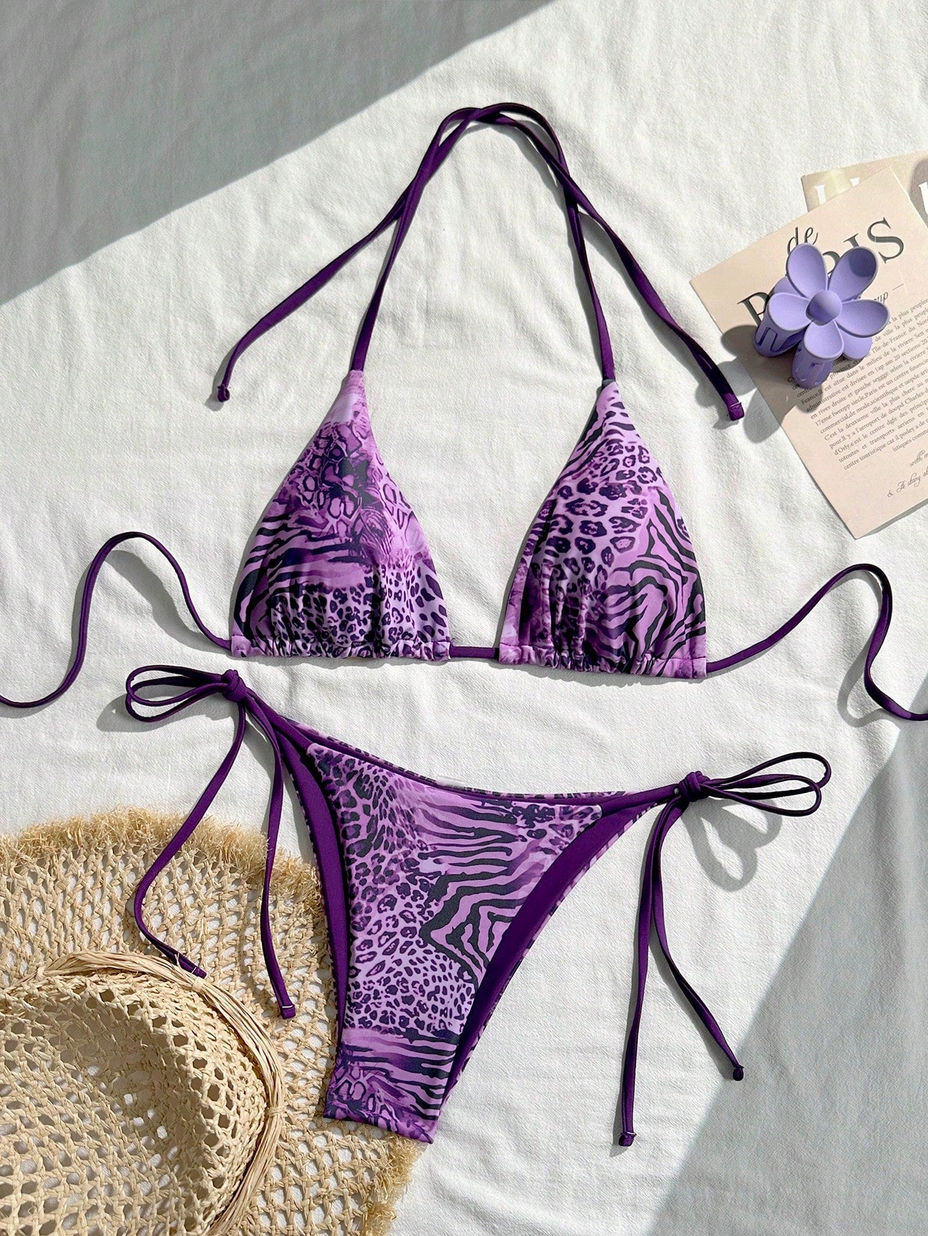 Sexy Vintage Leopard Print Pattern Bikini 2 Pieces Set For Women Vacation Beach Summer, Y2K Aesthetic