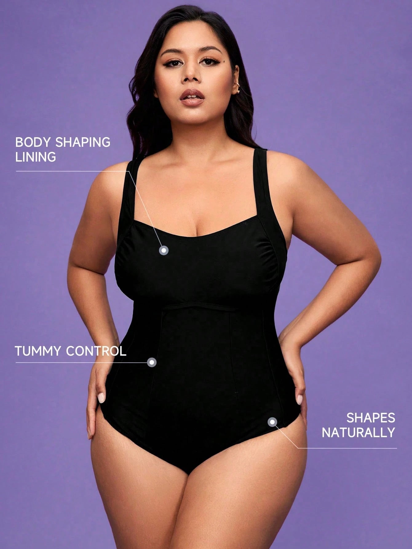 Shapewave 1pc Plus Size Women Solid Color Ruched One-Piece Swimsuit For Summer Beach Vacation