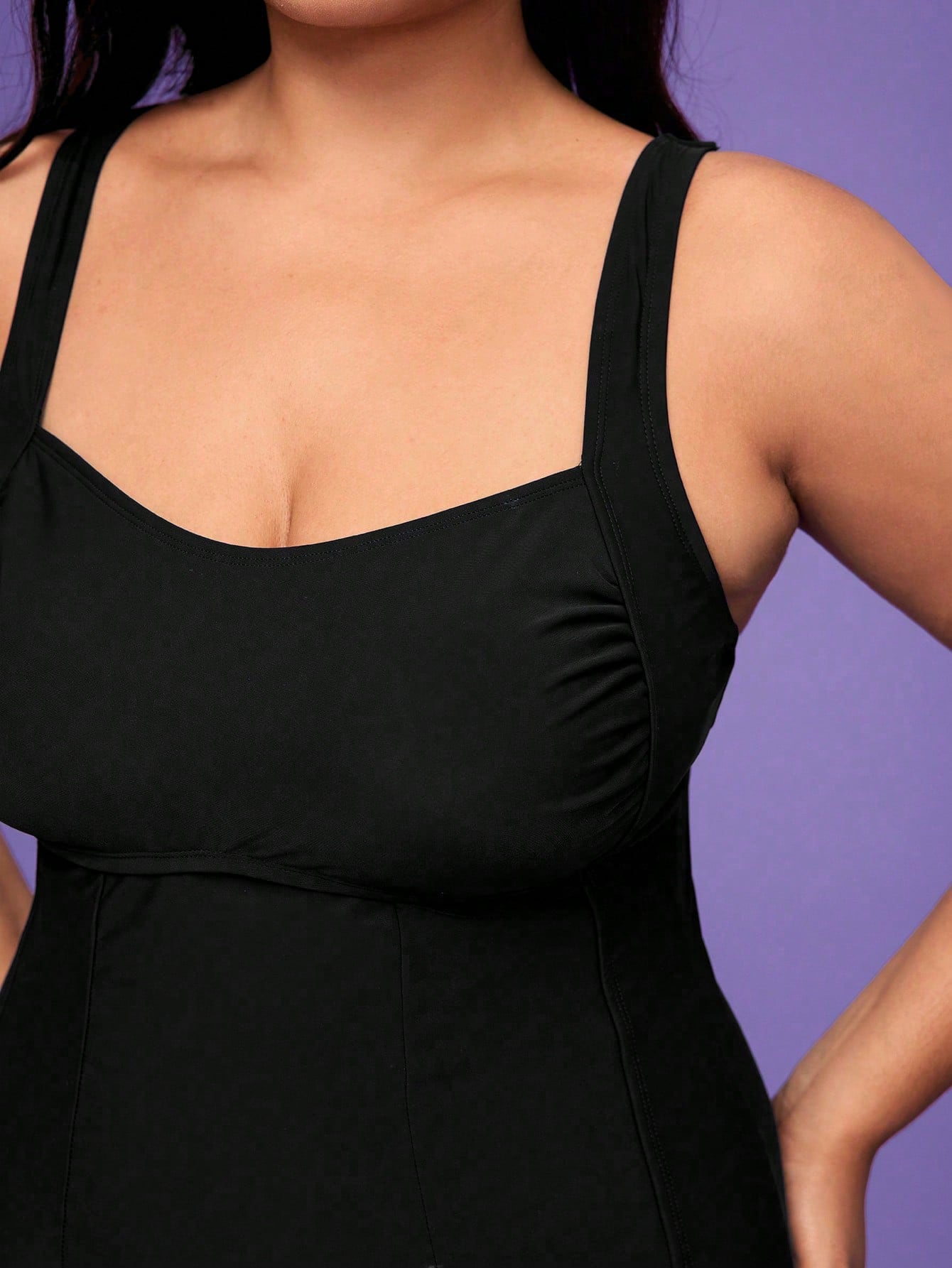Shapewave 1pc Plus Size Women Solid Color Ruched One-Piece Swimsuit For Summer Beach Vacation