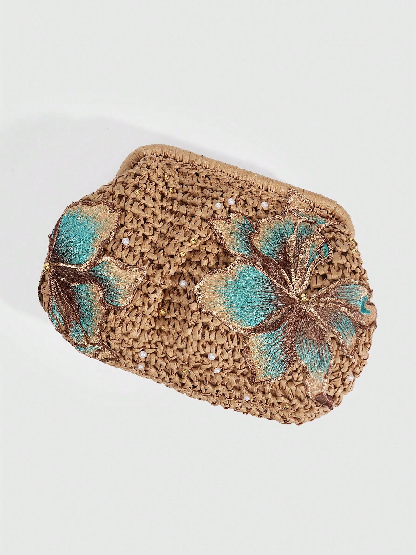 SHECARRY 1Pc Vacation Style  Sequin Flower Clasp Dumpling Bag,A Tropical Beach Clutch, Spring Summer Straw Bag,A Fashion Chain Crossbody Bag For Women,Holiday