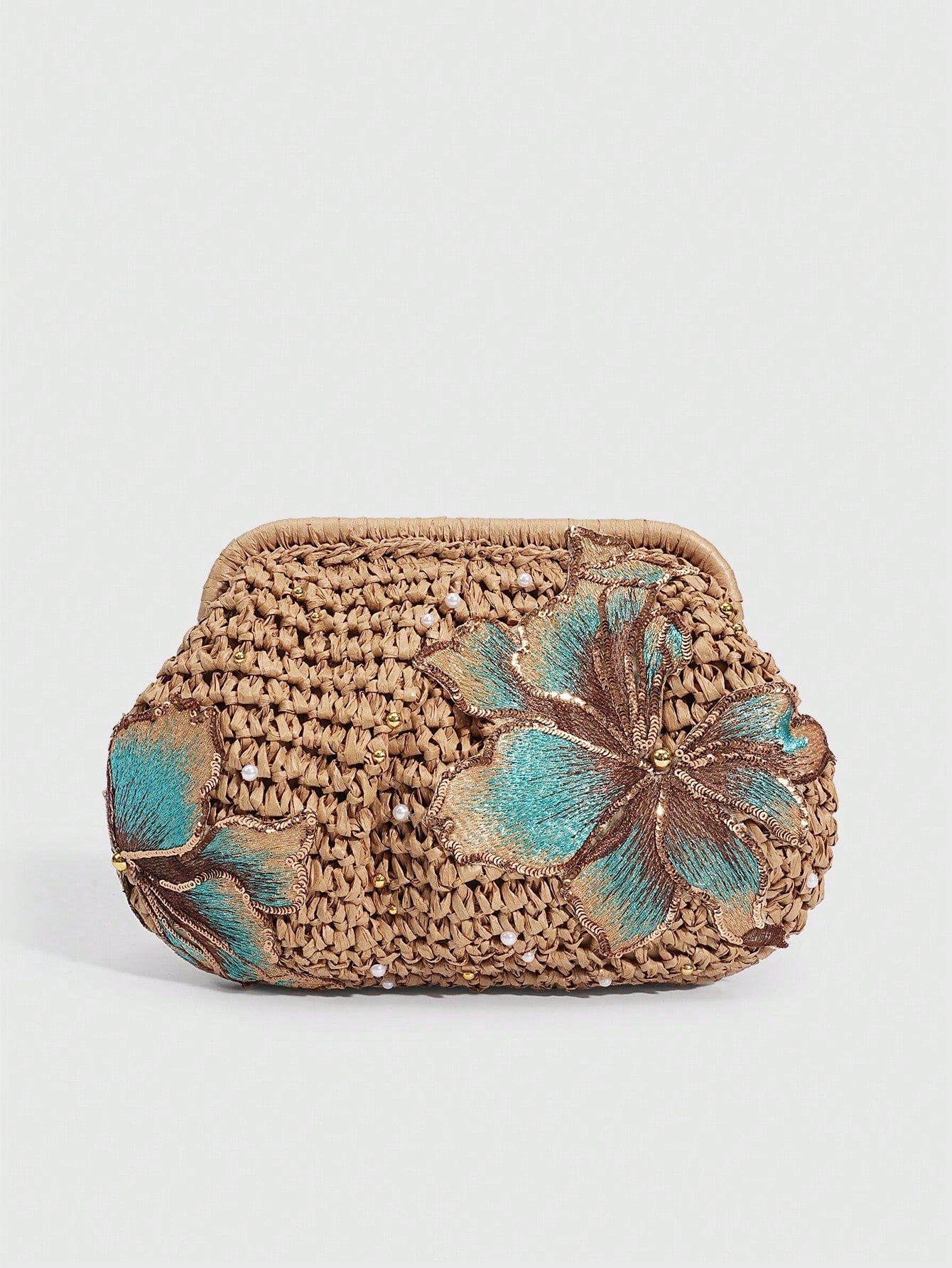 SHECARRY 1Pc Vacation Style  Sequin Flower Clasp Dumpling Bag,A Tropical Beach Clutch, Spring Summer Straw Bag,A Fashion Chain Crossbody Bag For Women,Holiday