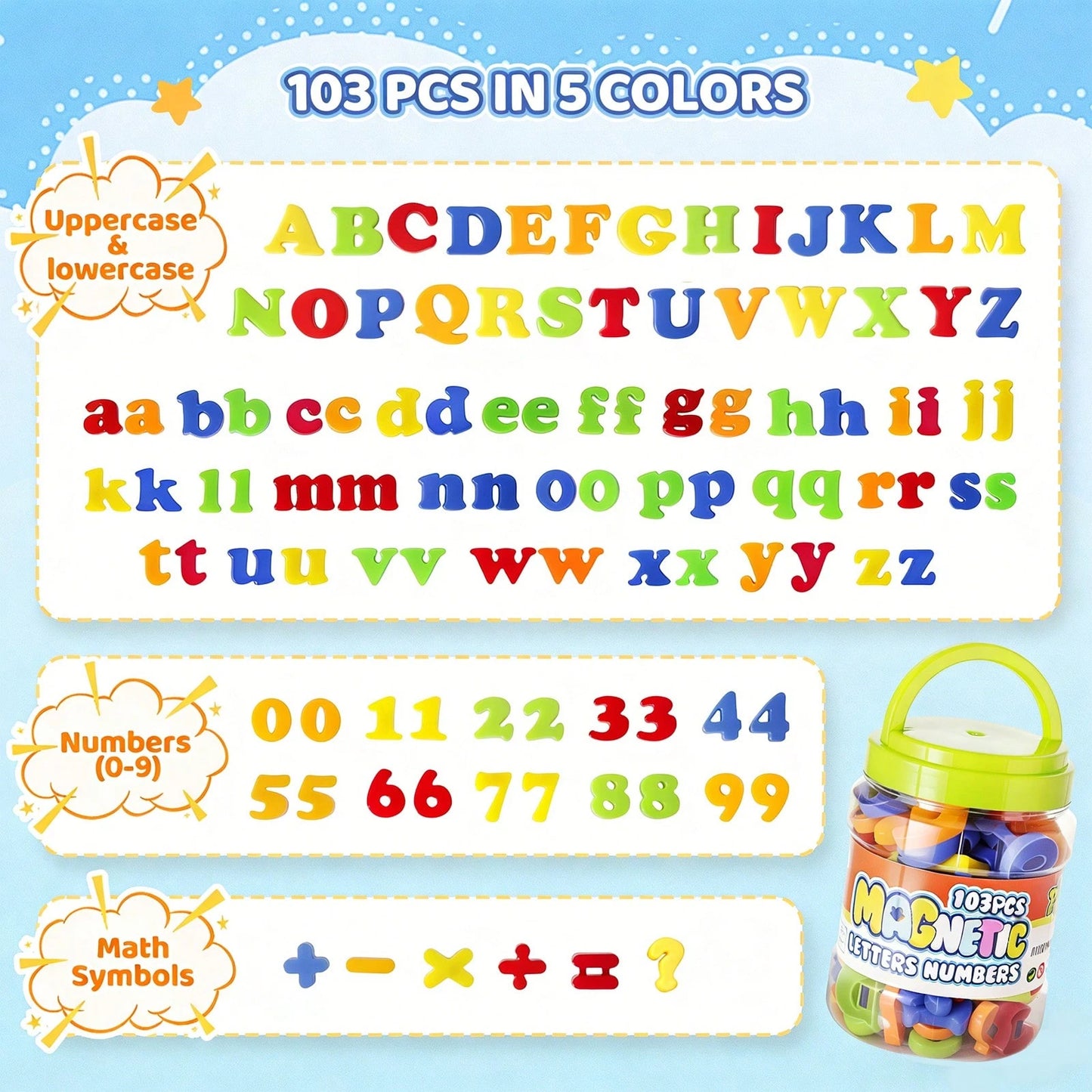 SHINDEL 103 PCS Alphabet Magnetic Letters And Numbers For Toddlers, ABC 123 Fridge Educational Set,Great Learning Gift From Parents Or Teachers