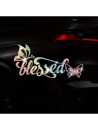 Shiny Butterfly Vinyl Stickers, Self-Adhesive Glossy Car Truck Motorcycle Laptop Stickers, Disposable, Asymmetric Shape, Shiny Surface, Automotive Exterior Accessories