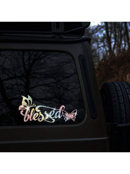 Shiny Butterfly Vinyl Stickers, Self-Adhesive Glossy Car Truck Motorcycle Laptop Stickers, Disposable, Asymmetric Shape, Shiny Surface, Automotive Exterior Accessories