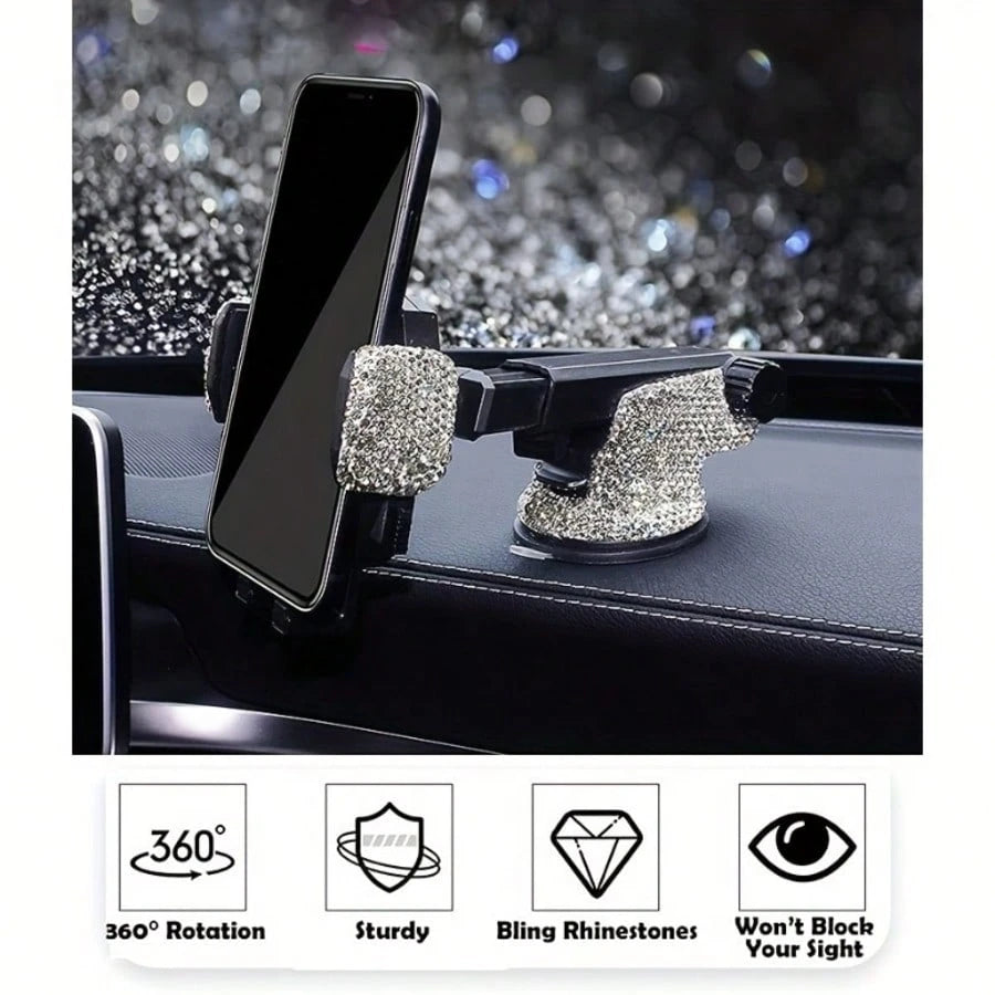 Shiny Crystal Diamond Car Phone Holder, Retractable Universal Model, Firm Grip Without Damaging Phone, More Convenient For Driving Navigation